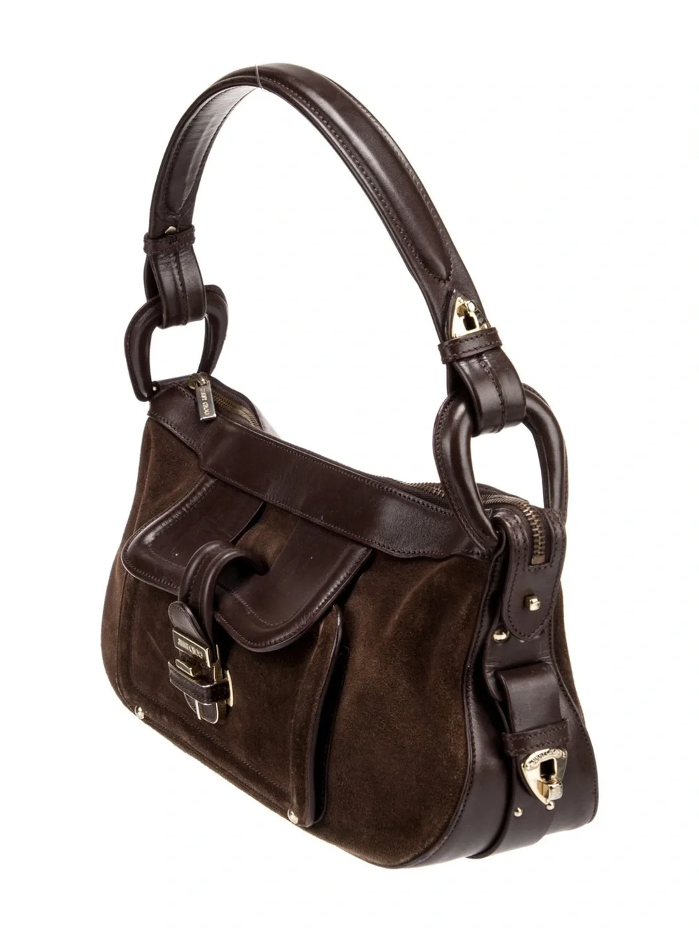 Jimmy Choo Dark Brown Suede & Leather Shoulder Bag
